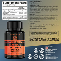 New Elements Magnesium Glycinate capsules, easy to swallow for daily bone and muscle support