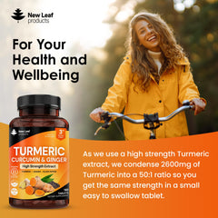New Leaf Turmeric Tablets close-up emphasizes tiny tablets for easy swallowing