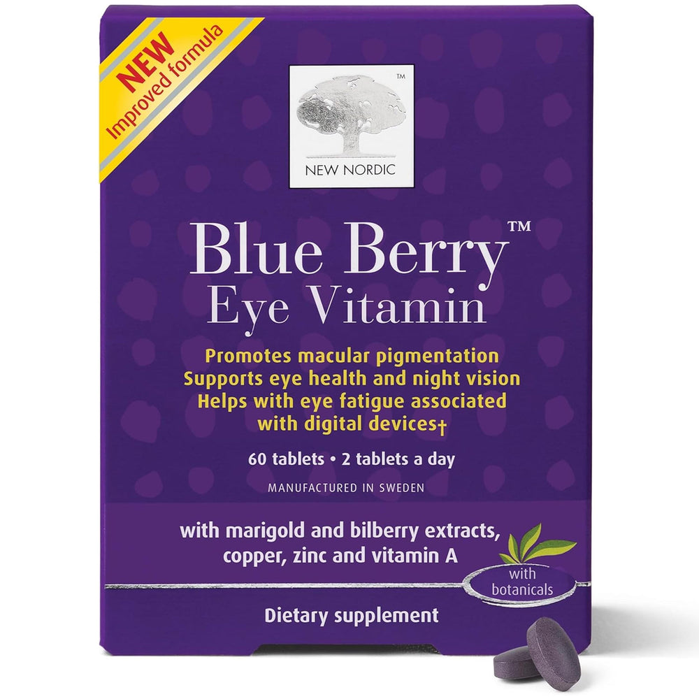 NEW NORDIC Blue Berry Eye Vitamin bottle for daily eye health support.