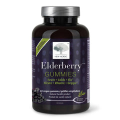 NEW NORDIC Elderberry Vegan Gummies bottle front for immune support and sugar-free treat