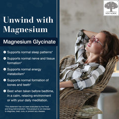 NEW NORDIC Magnesium Glycinate bottle back label provides ingredients and usage directions.