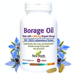 NEW ROOTS HERBAL borage oil softgel bottle front for skin and hair support