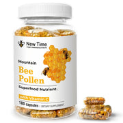 New Time Organic Bee Pollen 180 capsules bottle supports daily energy and wellness.