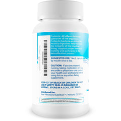 New Vibrations Skin Gut Probiotics glass bottle shows holistic wellness potential.