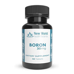 New World Health Boron mineral bottle with tablets for daily bone support.