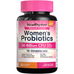 NewRhythm Women's Probiotics bottle for daily digestive support.