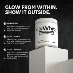 Closeup of Newt GloWhite bottle highlighting premium formula for even tone.
