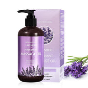 Newvenper Lavender Massage Oil bottle with pump for easy at-home relaxation.