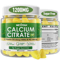 Nextdia calcium citrate gummies bottle with mango flavor for easy daily bone support