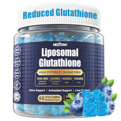 Nextdia Liposomal Glutathione Gummies bottle front, highlighting vegan antioxidant support