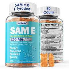 Nextdia SAM-e Tyrosine Gummies bottle highlights sugar-free mood support and clarity.