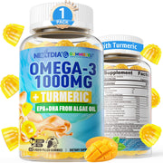Nextdia Vegan Omega-3 Gummies bottle showing mango flavor and turmeric blend for everyday vitality
