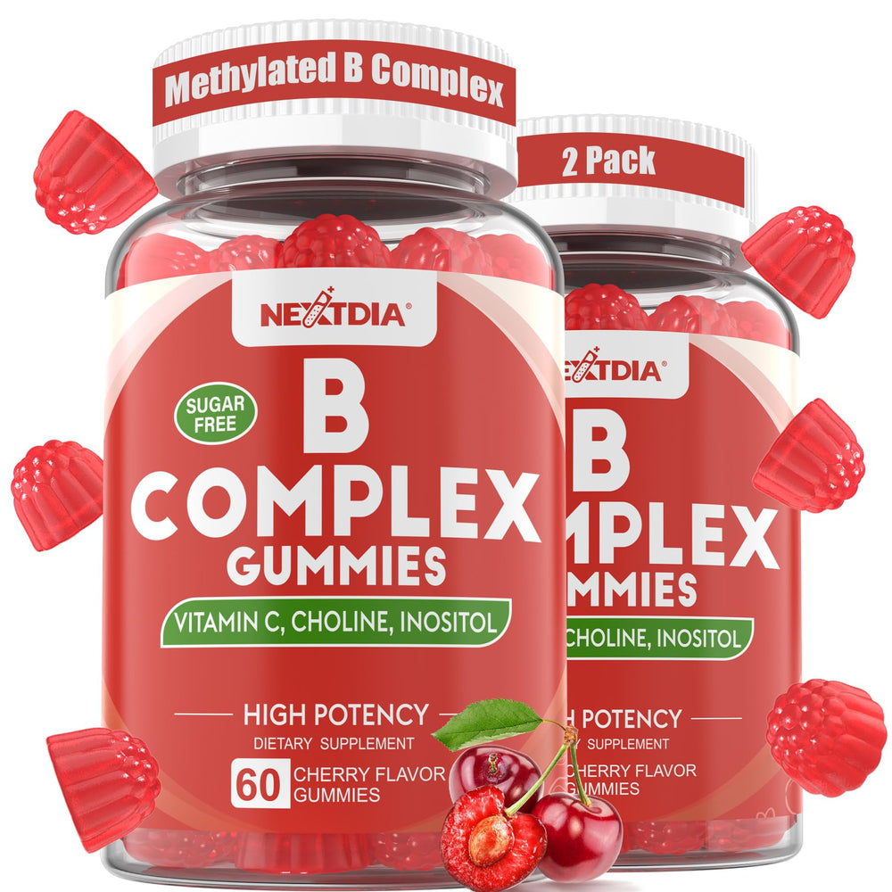 Nextdia Vitamin B Complex Gummies bottle label highlighting energy support