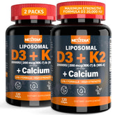 Nextdia Vitamin D3 20,000 IU + K2 softgel bottle promotes bone and muscle support.