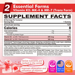 Close-up of Nextdia K2 Gummies MK7 and MK4 core highlighting bioavailability.