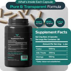 NEXTGRADE Tudca bottle label highlights premium ingredients for bile balance.