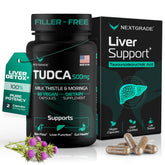 NEXTGRADE Tudca 500mg bottle pour illustrates easy daily liver support.