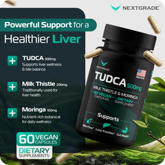 NEXTGRADE Tudca capsules closeup showcases quality capsules for gut health.