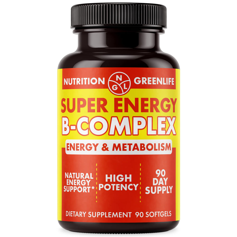 NGL Super Energy softgel bottle highlighting potency protection and bioactive vitamins.