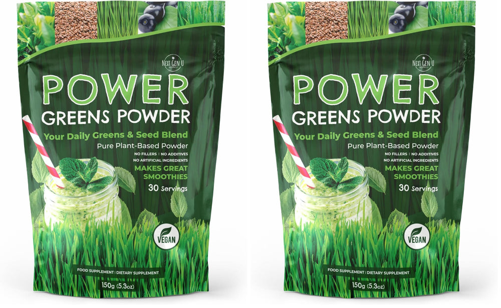 NGU Next Gen U Super Greens Powder bottle front showing daily smoothie boost