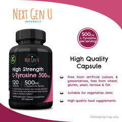 NGU Next Gen U L-Tyrosine label close-up showing ingredients and vegan promise