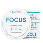 Nichalous Focus Pouches packaging front shows mint flavor and caffeine-free focus option.