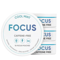 Nichalous Focus Pouches packaging front shows mint flavor and caffeine-free focus option.
