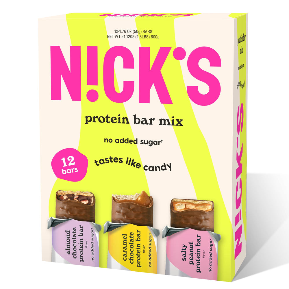 N!CK'S Nick's Protein Bars Chocolate Variety Pack high-protein snack for busy days.