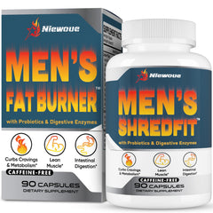 Niewoue Fat Burner for men bottle on white background, supporting daily energy.