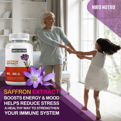 Niro Nutro saffron packaging front emphasizes non-GMO quality and USA-made assurance.
