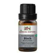 Nirvana Nurture Birch essential oil bottle highlighting pure aroma for diffuser or skincare
