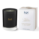 Niven Morgan Whitewood Sea Salt candle front view enhances living spaces with refined fragrance.