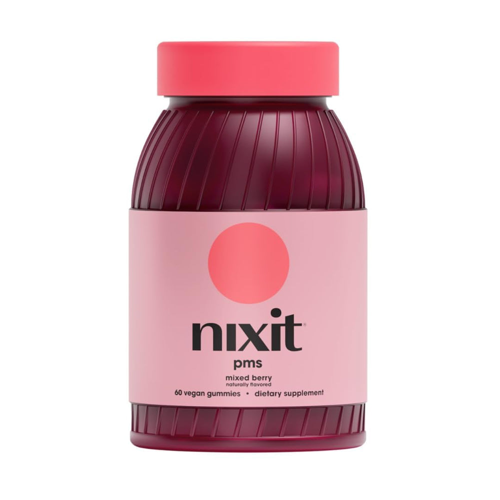 Nixit PMS Support Gummies bottle pour for daily cycle ease.