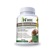 N'More Six Active Mushroom Defense bottle on kitchen counter for daily immune support.