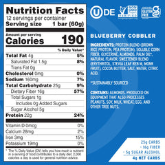 No Cow Blueberry Cobbler bar cross-section showing core protein and fiber