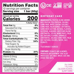 No Cow Upgraded Birthday Cake bar closeup, cake flavor with high-protein satisfaction