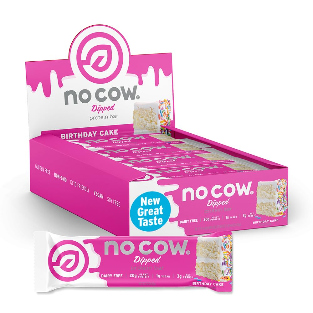 No Cow Upgraded Birthday Cake vegan protein bar wrapped, ideal on-the-go energy