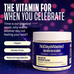 No Days Wasted DHM Detox capsules, easy to take and travel-friendly.