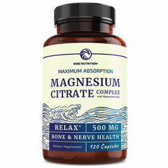 Nobi Magnesium Citrate 500mg bottle front for easy daily supplementation and high absorption support