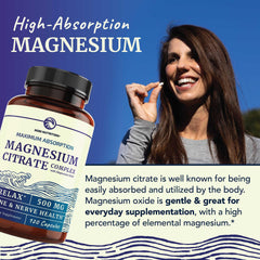 Nobi Magnesium Citrate 500mg bottle label close-up with dosage details for informed use