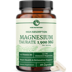 Nobi Nutrition Magnesium Taurate 1900mg bottle, potential heart support and relaxation aid.