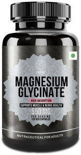 Noble Nature magnesium glycinate 550mg bottle front view highlighting high absorption formula