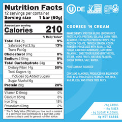 No Cow vegan Cookies 'n Cream bar, 20g protein, perfect workout snack.
