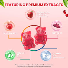 Close-up of textured gummies highlights the Mother-containing ACV for natural wellness.