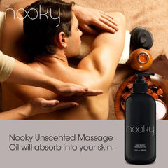 NOOKY Unscented Massage Oil used in a couple's massage for comfort and glide.