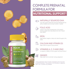 Noor Vitamins iron and folate blend highlights iron support and fetal development.