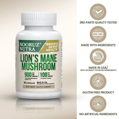 Fruiting body extract label highlights potent bioactive compounds in Lions Mane