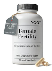 NØØT NOOT female fertility bottle and capsules promoting hormonal balance.