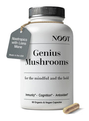 NØØT Mushroom Complex bottle front showing 60 capsules for daily focus support