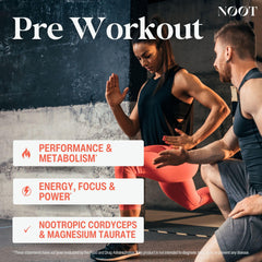 NOOT Pre Workout bottle front view with eco-friendly packaging